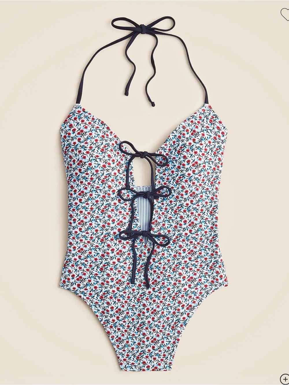 NWOT J. Crew Reversible Floral/Stripe Lace-Up Halter One-Piece Swimsuit - Sz 12